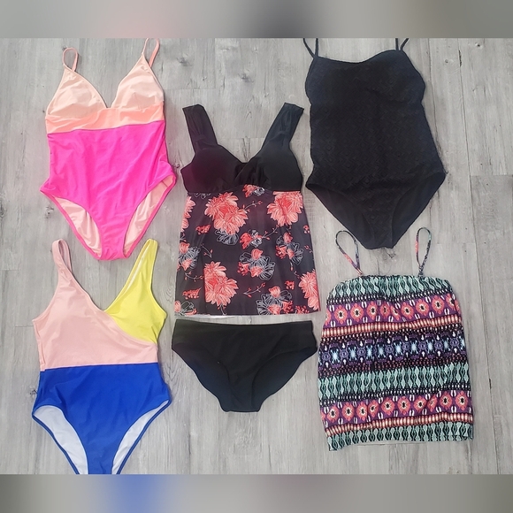 Lot Of 6 Womens Swumsuits Tankini Bundle Mix & Match Size Medium Yellow Blue - Picture 1 of 8